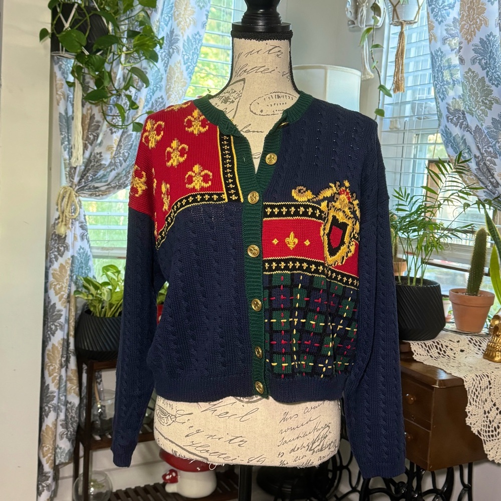 VINTAGE 80s/90s fleur de lis cardigan